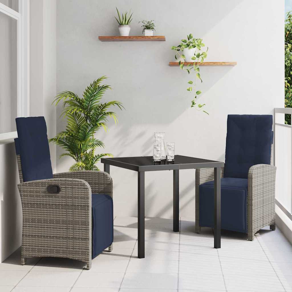 Tuin eettafelset met kussen 3 pcs Grijs poly rattan – afbeelding 1