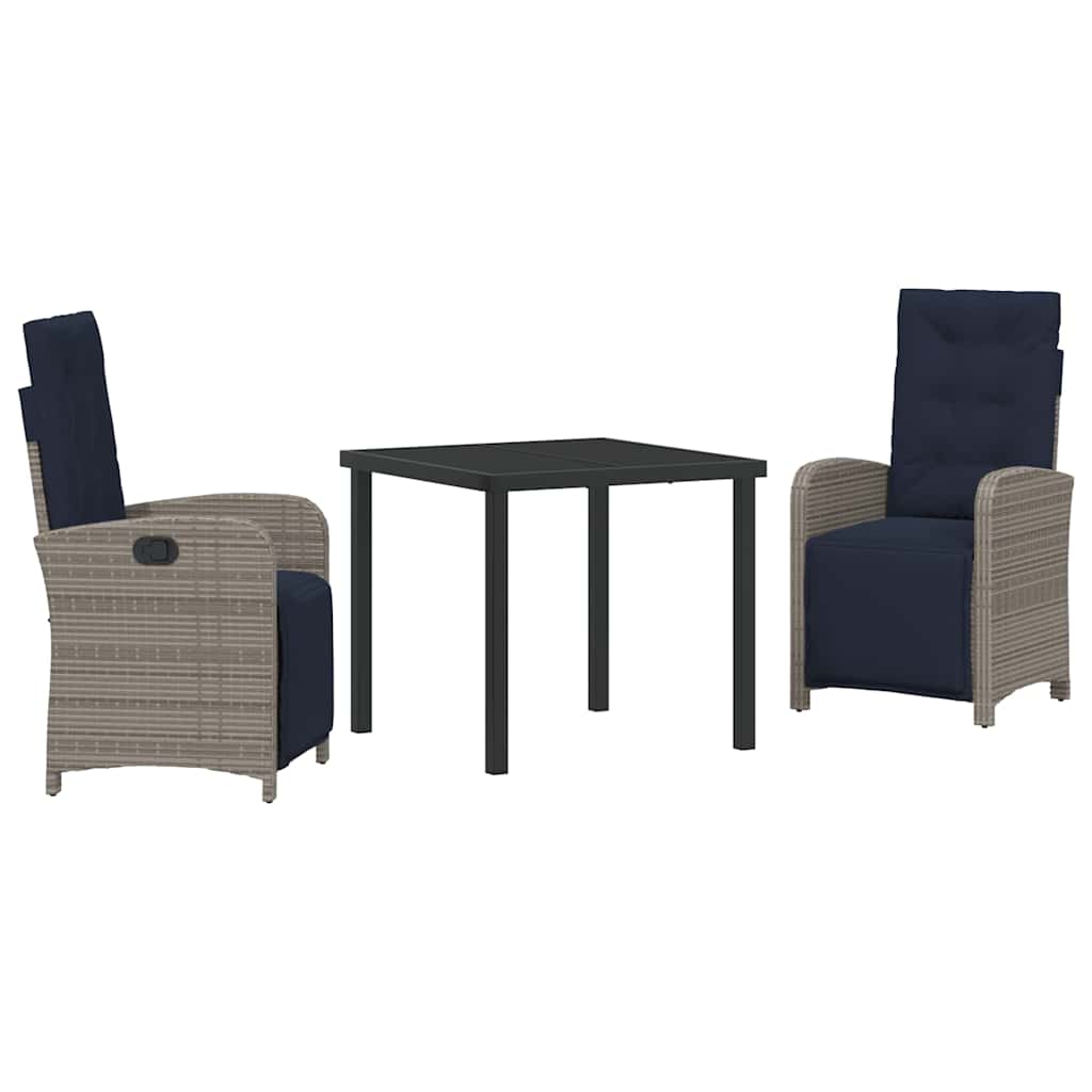 Tuin eettafelset met kussen 3 pcs Grijs poly rattan – afbeelding 2