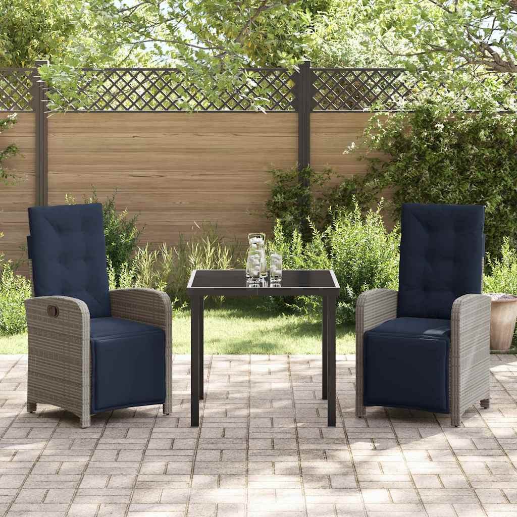 Tuin eettafelset met kussen 3 pcs Grijs poly rattan – afbeelding 4