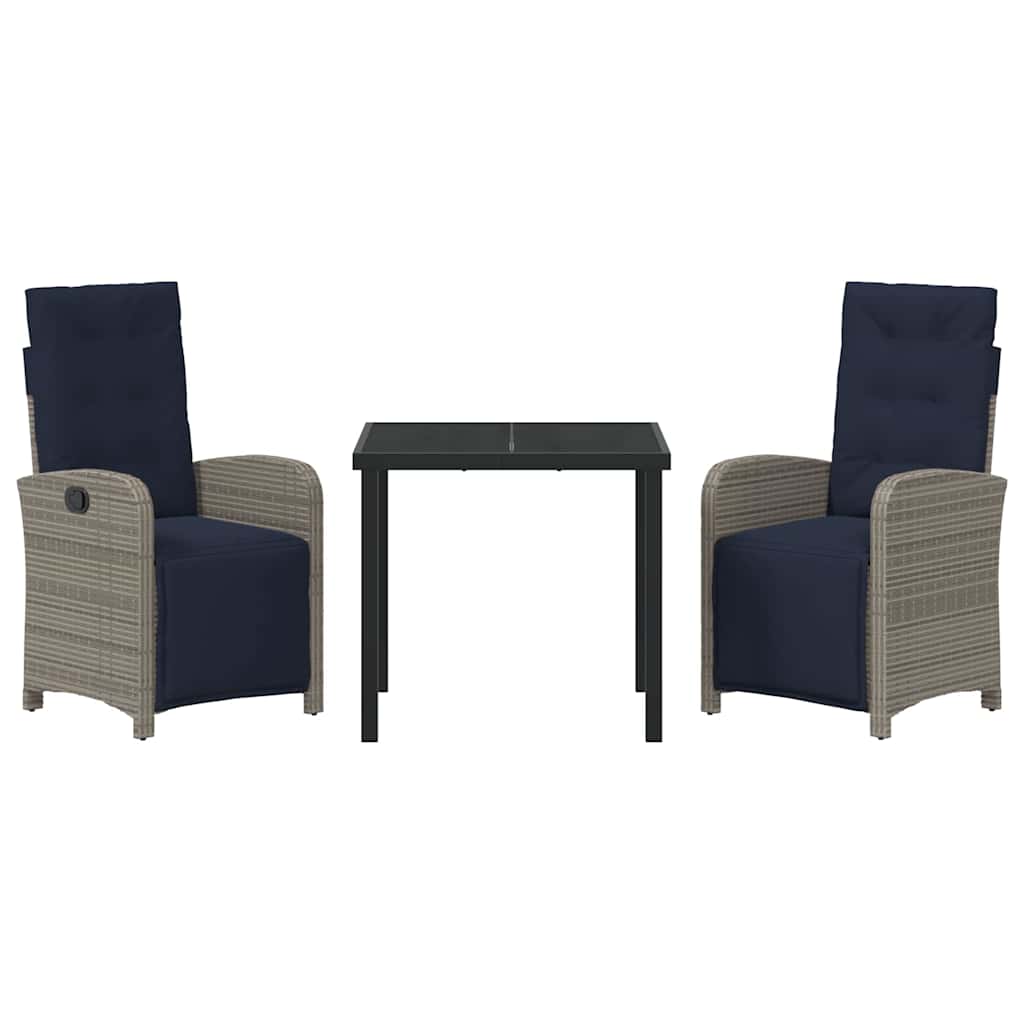 Tuin eettafelset met kussen 3 pcs Grijs poly rattan – afbeelding 7
