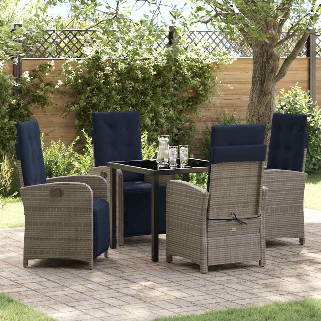 Tuin eettafelset met kussen 5 pcs Grijs poly rattan – afbeelding 1