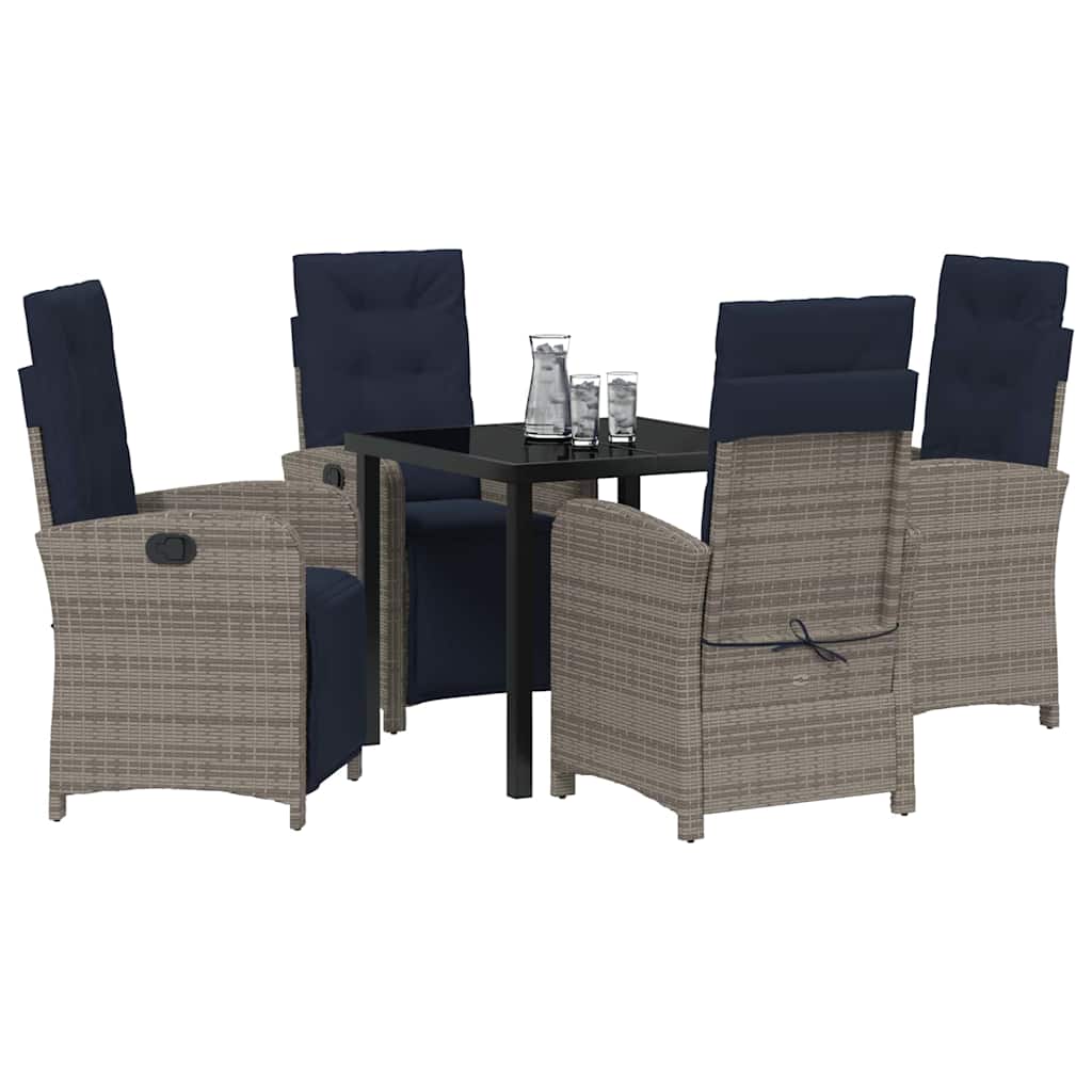 Tuin eettafelset met kussen 5 pcs Grijs poly rattan – afbeelding 3
