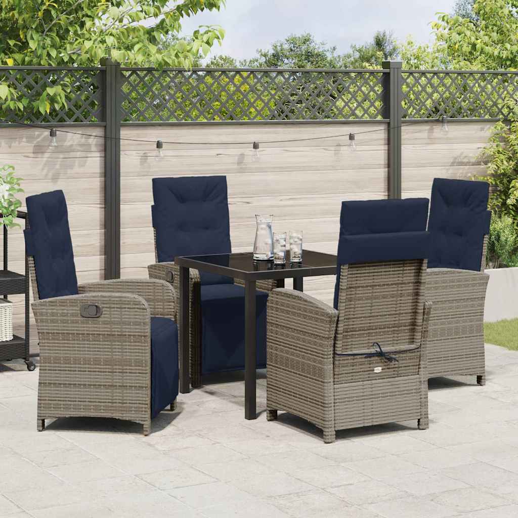 Tuin eettafelset met kussen 5 pcs Grijs poly rattan – afbeelding 4