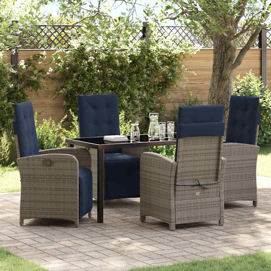 Tuin eettafelset met kussen 5 pcs Grijs poly rattan – afbeelding 1
