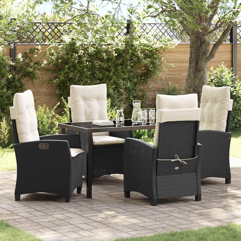 Tuin eettafelset met kussen 5 pcs Zwart poly rattan – afbeelding 1