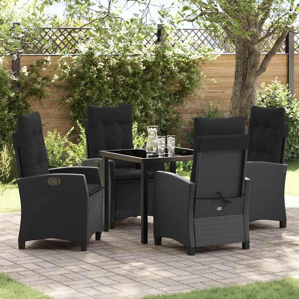 Tuin eettafelset met kussen 5 pcs Zwart poly rattan – afbeelding 1