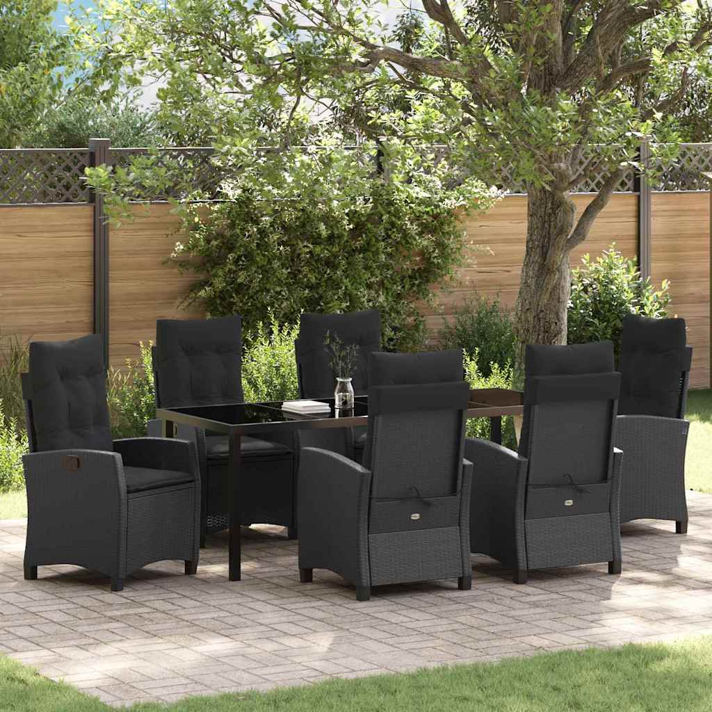 Tuin eettafelset met kussen 7 pcs Zwart poly rattan – afbeelding 1