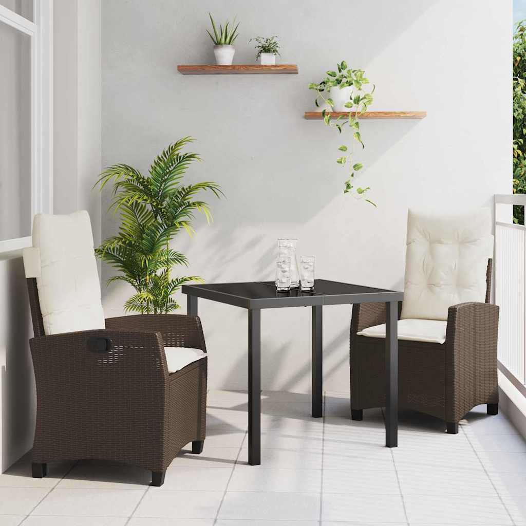 Tuin eettafelset met kussen 3 pcs Bruin poly rattan – afbeelding 1