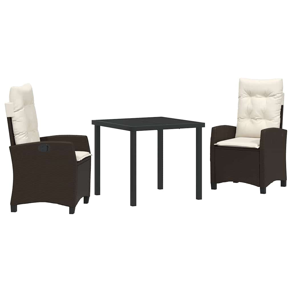 Tuin eettafelset met kussen 3 pcs Bruin poly rattan – afbeelding 2