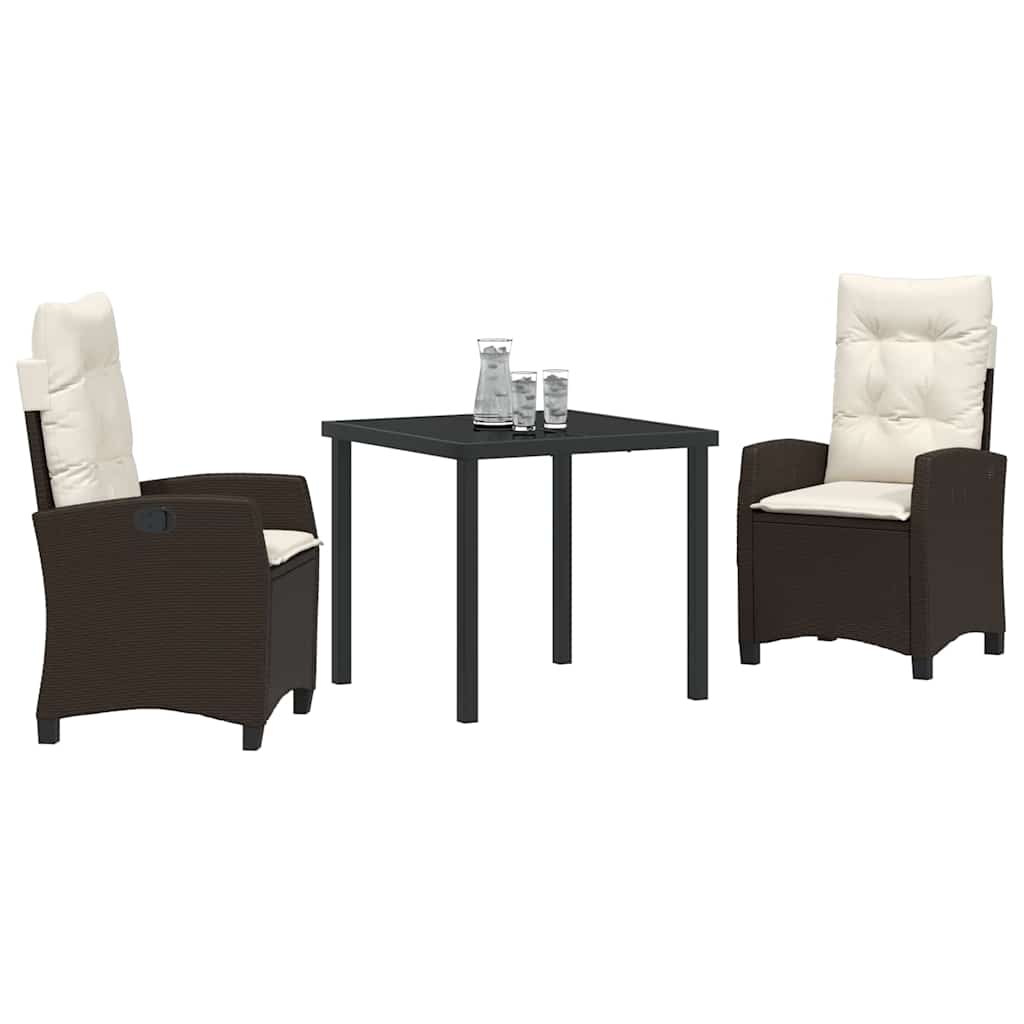 Tuin eettafelset met kussen 3 pcs Bruin poly rattan – afbeelding 3