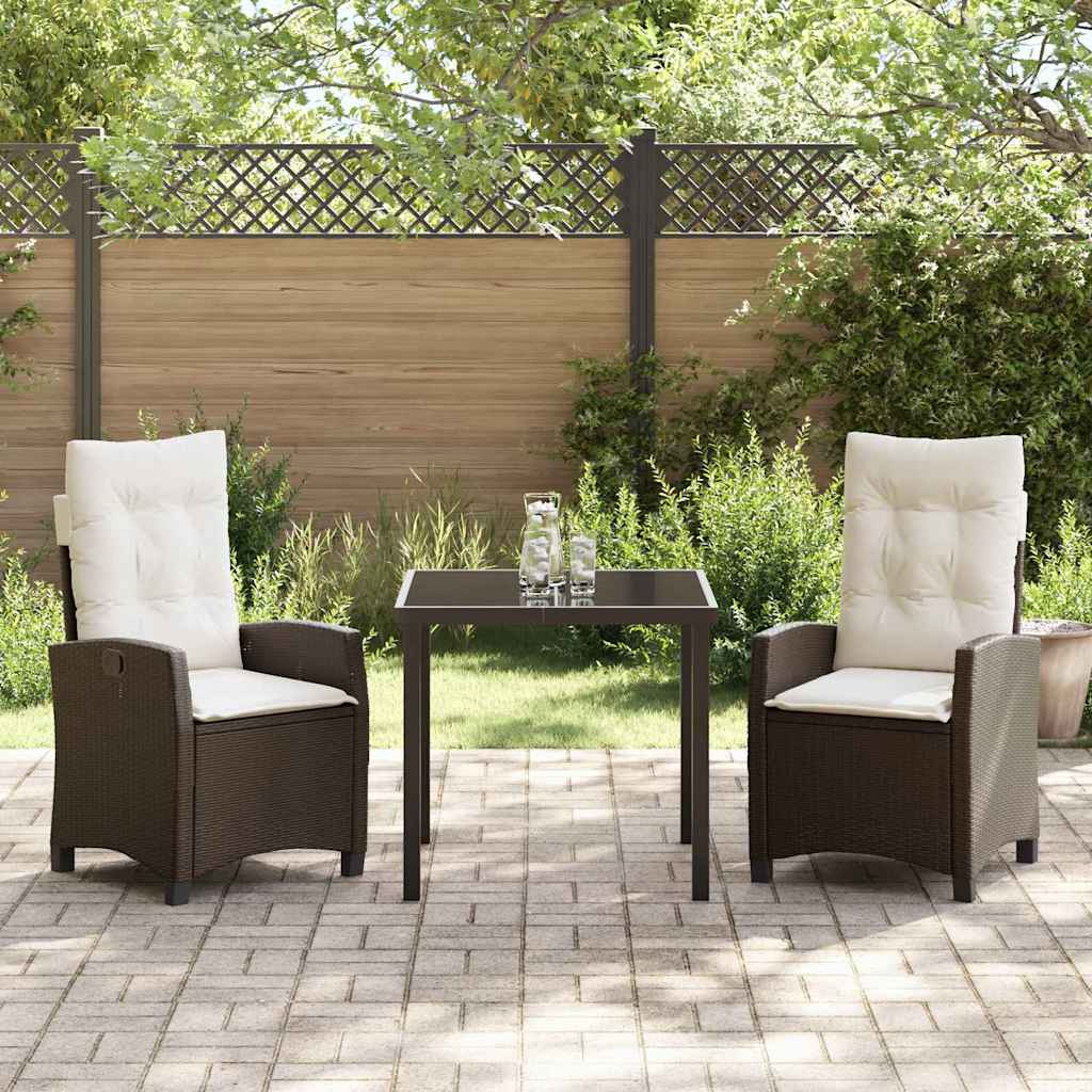 Tuin eettafelset met kussen 3 pcs Bruin poly rattan – afbeelding 4