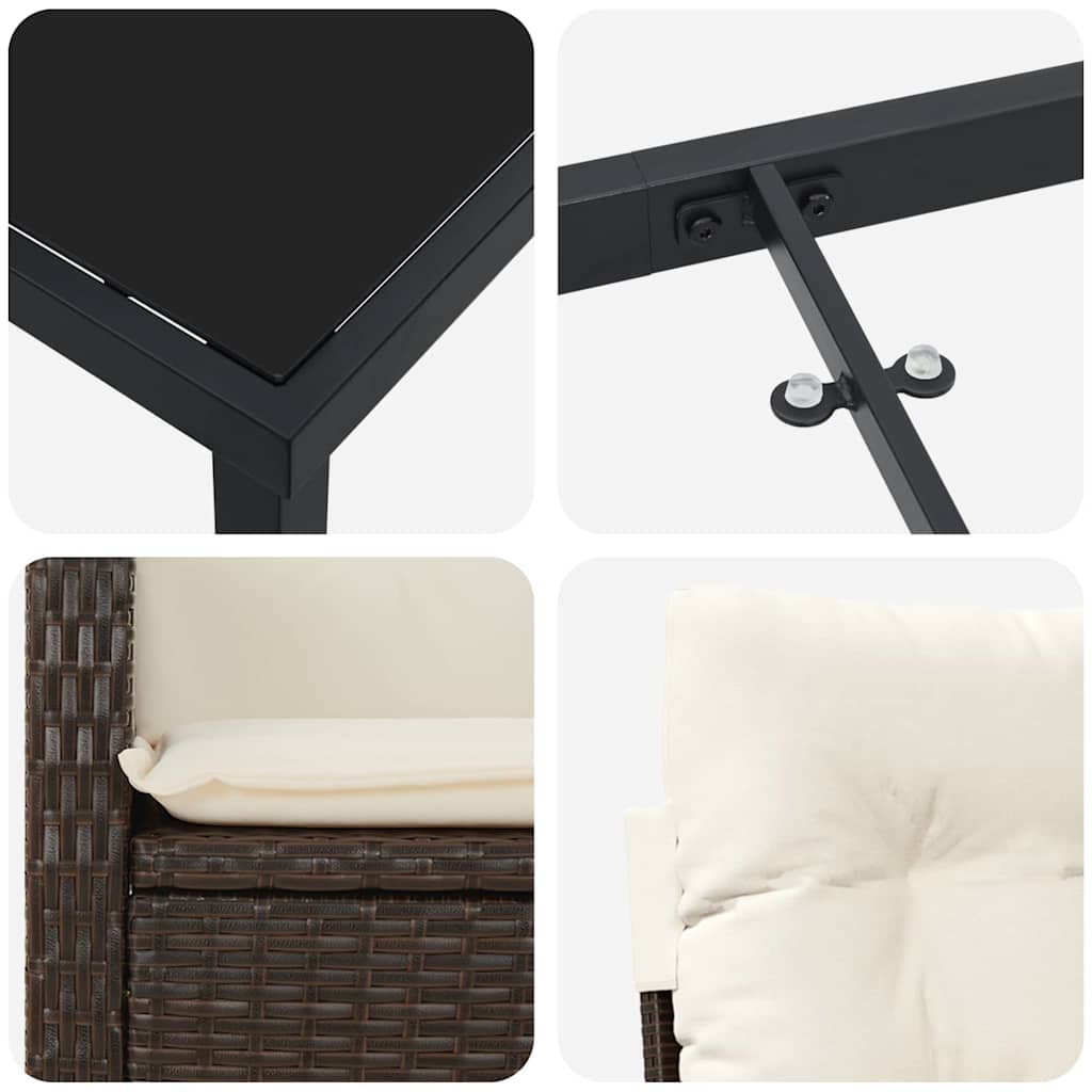 Tuin eettafelset met kussen 3 pcs Bruin poly rattan – afbeelding 9