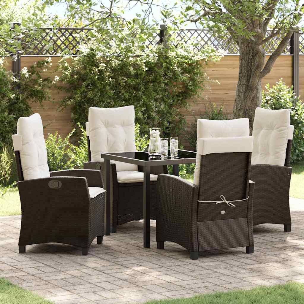Tuin eettafelset met kussen 5 pcs Bruin poly rattan – afbeelding 1