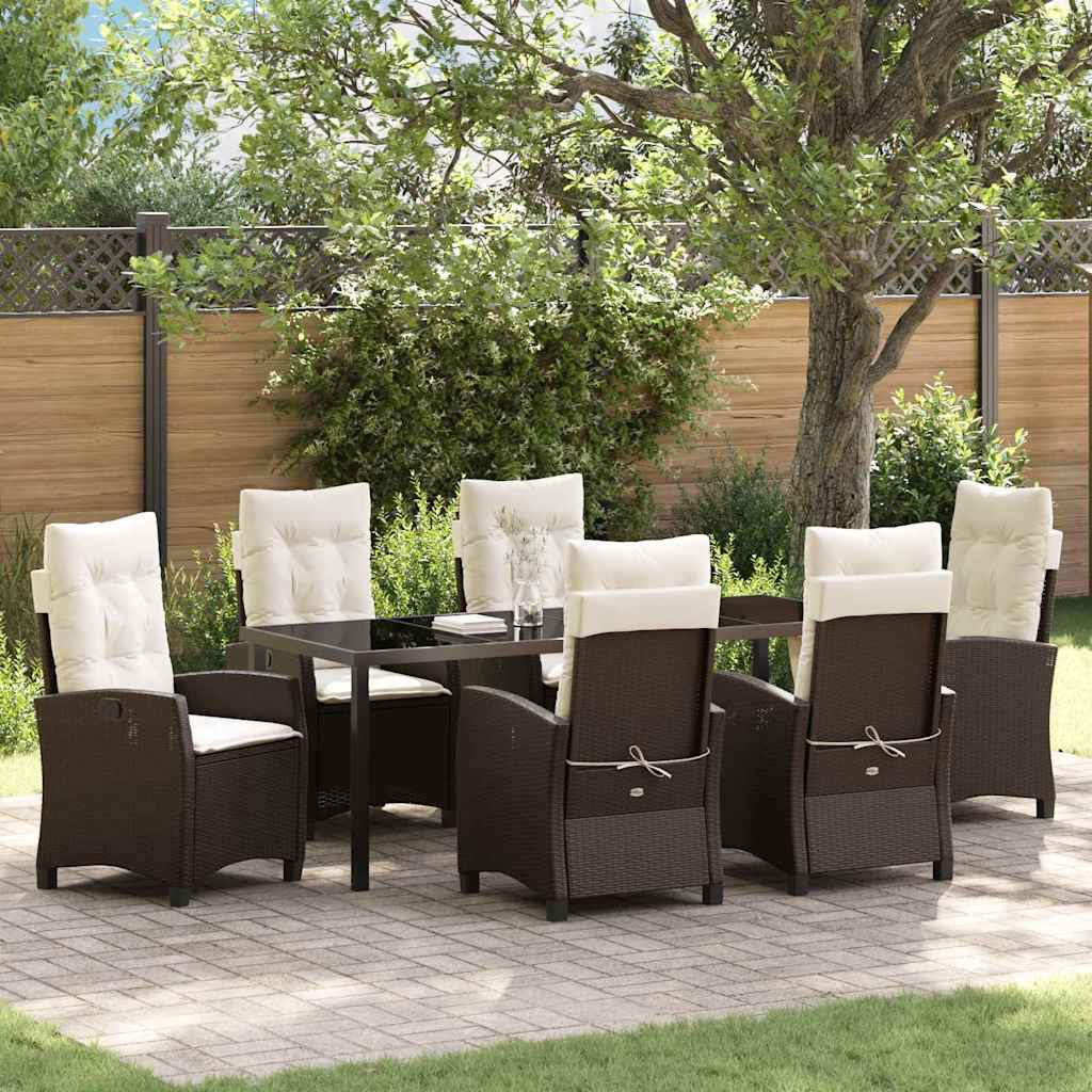 Tuin eettafelset met kussen 7 pcs Bruin poly rattan – afbeelding 1