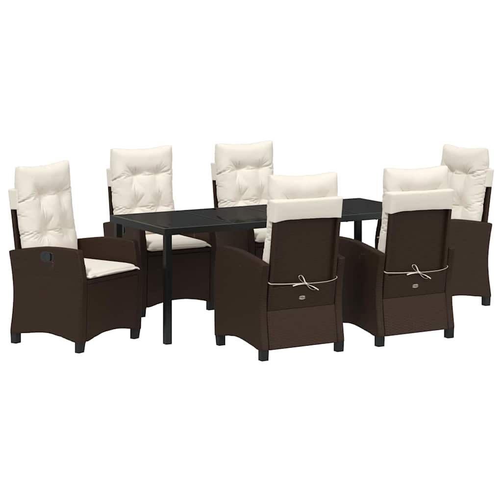Tuin eettafelset met kussen 7 pcs Bruin poly rattan – afbeelding 2