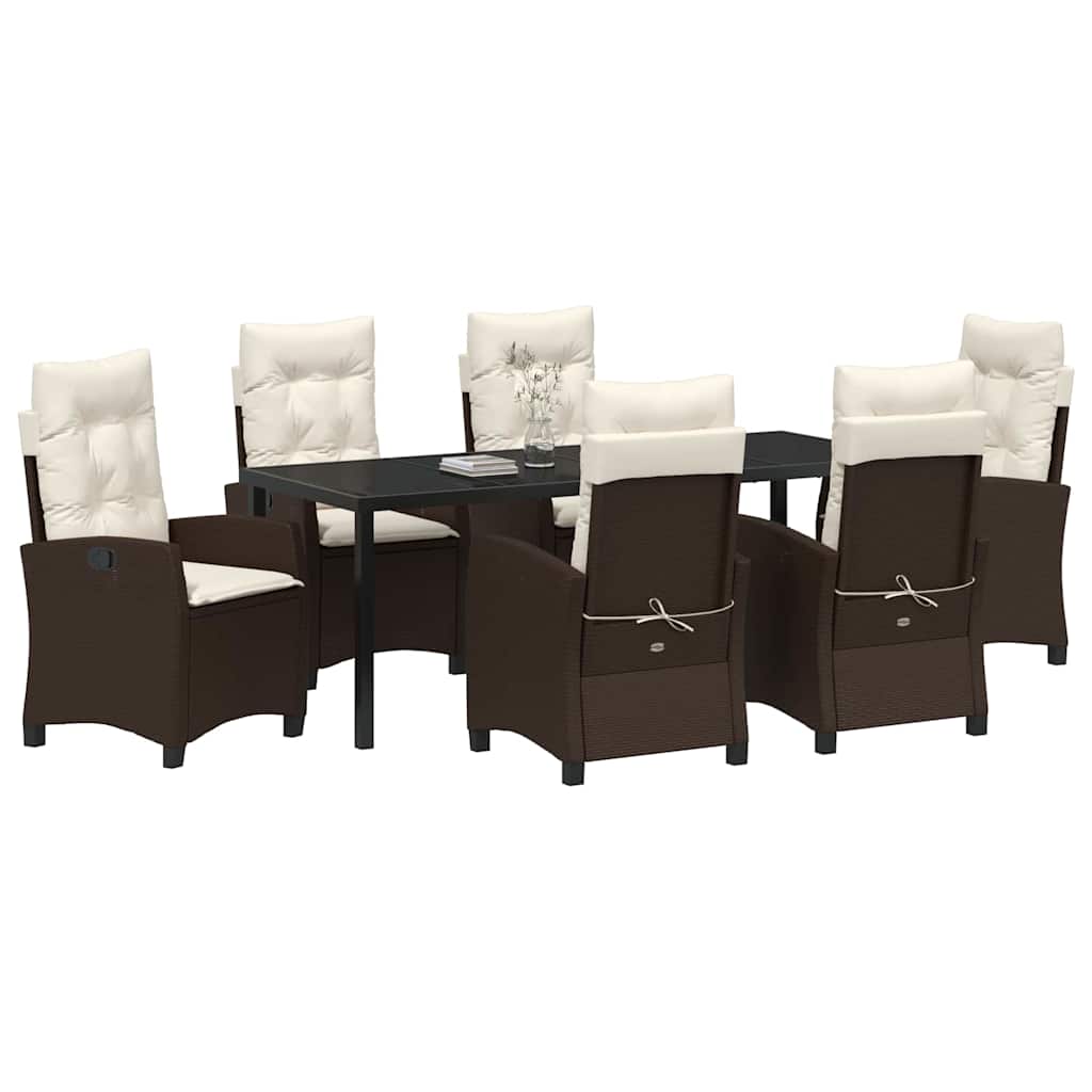 Tuin eettafelset met kussen 7 pcs Bruin poly rattan – afbeelding 3