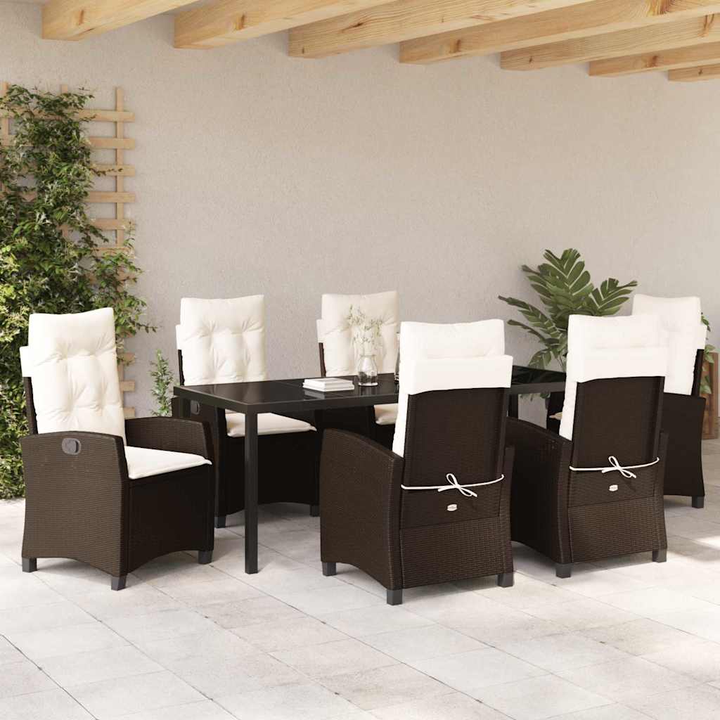 Tuin eettafelset met kussen 7 pcs Bruin poly rattan – afbeelding 4