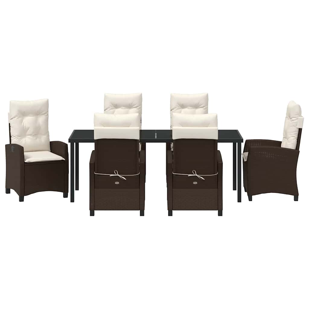 Tuin eettafelset met kussen 7 pcs Bruin poly rattan – afbeelding 7