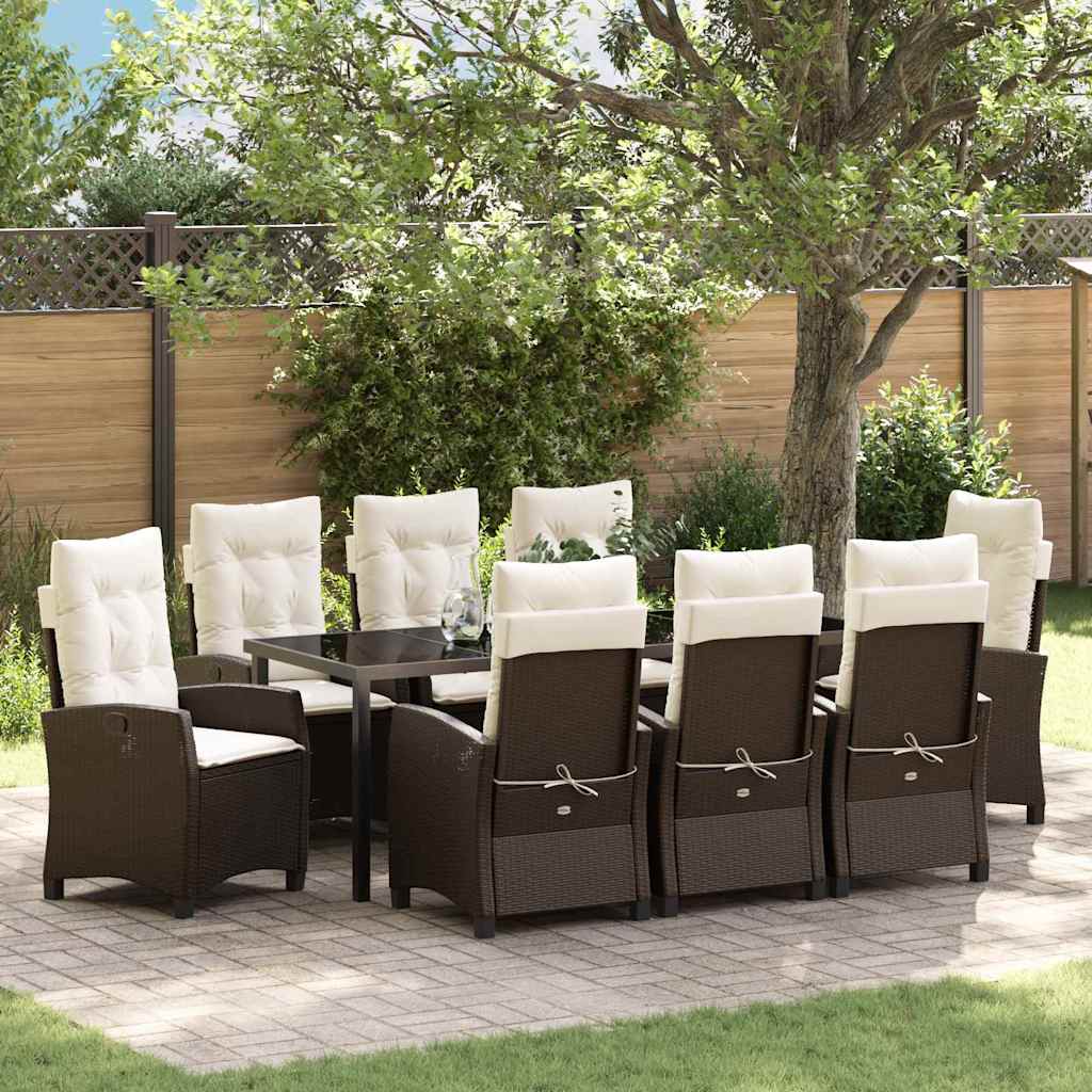 Tuin eettafelset met kussen 9 pcs Bruin poly rattan – afbeelding 1