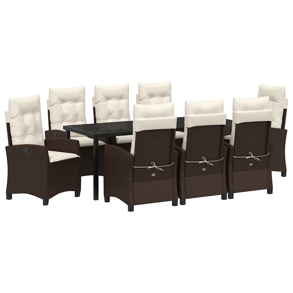 Tuin eettafelset met kussen 9 pcs Bruin poly rattan – afbeelding 2