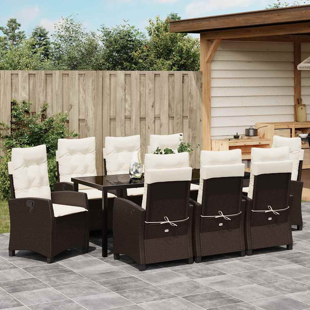 Tuin eettafelset met kussen 9 pcs Bruin poly rattan – afbeelding 4