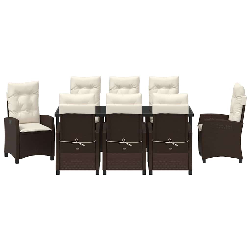 Tuin eettafelset met kussen 9 pcs Bruin poly rattan – afbeelding 7