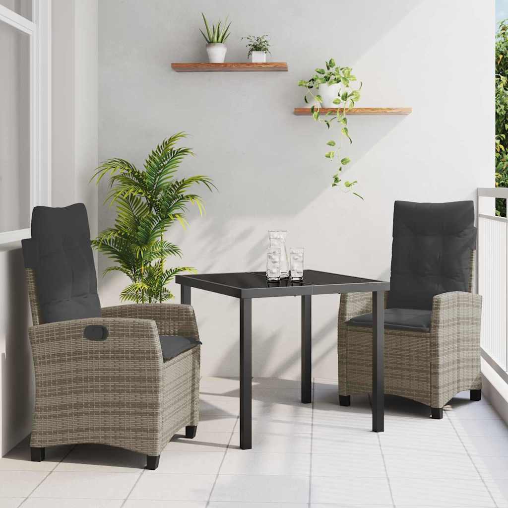 Tuin eettafelset met kussen 3 pcs Grijs poly rattan – afbeelding 1