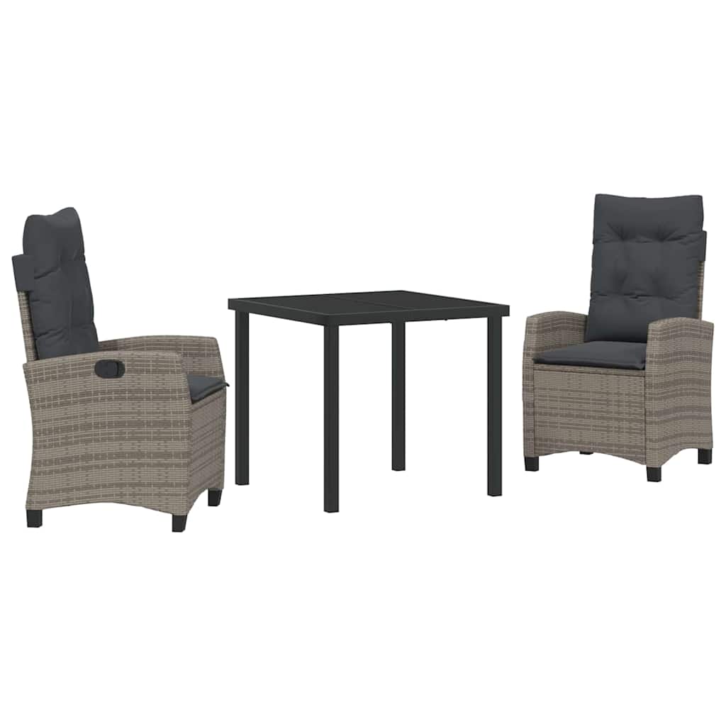 Tuin eettafelset met kussen 3 pcs Grijs poly rattan – afbeelding 2
