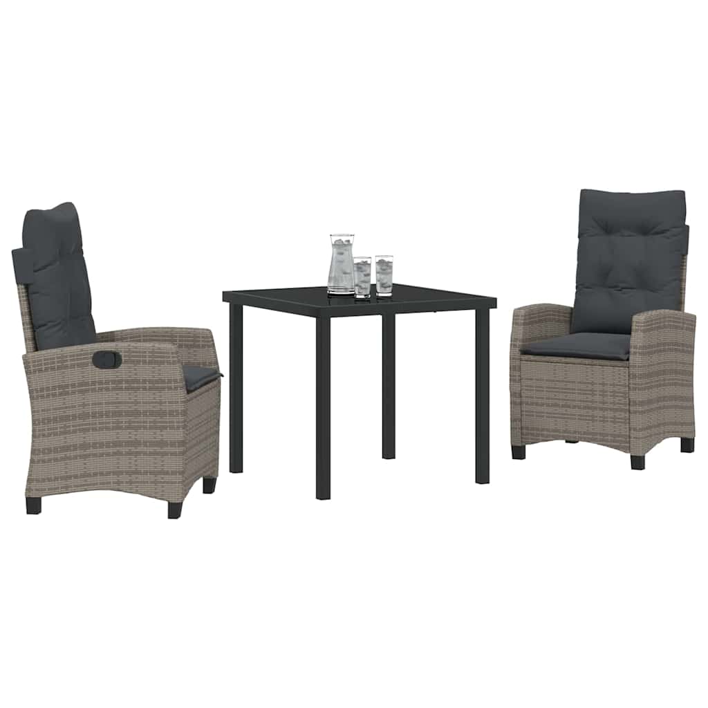 Tuin eettafelset met kussen 3 pcs Grijs poly rattan – afbeelding 3
