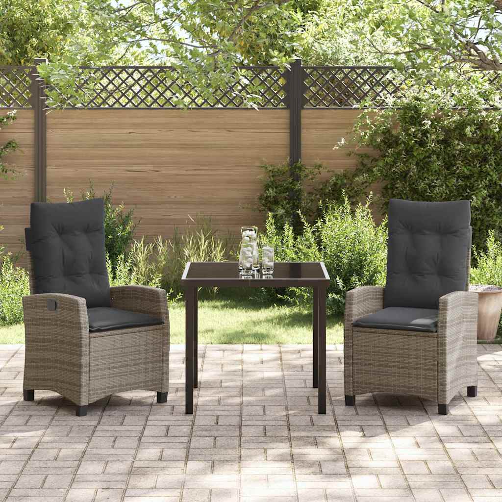 Tuin eettafelset met kussen 3 pcs Grijs poly rattan – afbeelding 4