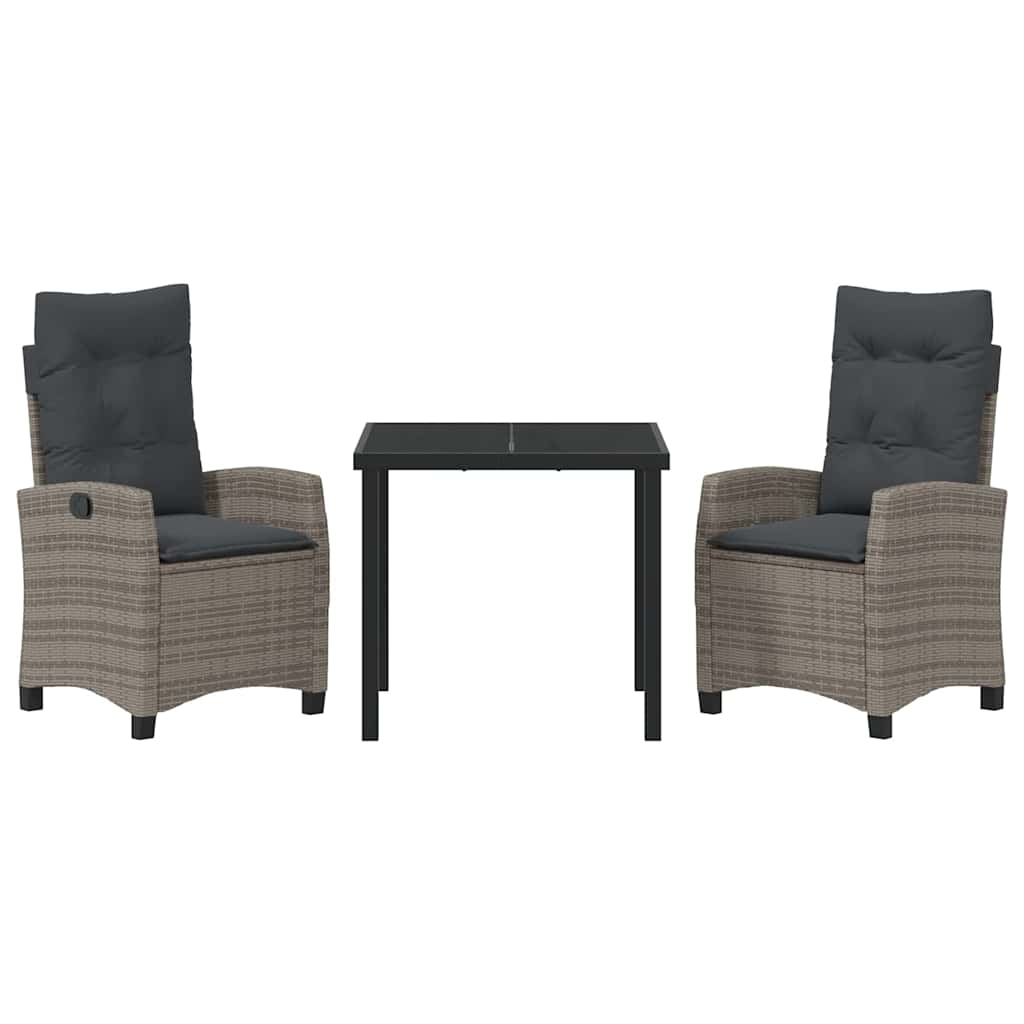 Tuin eettafelset met kussen 3 pcs Grijs poly rattan – afbeelding 7