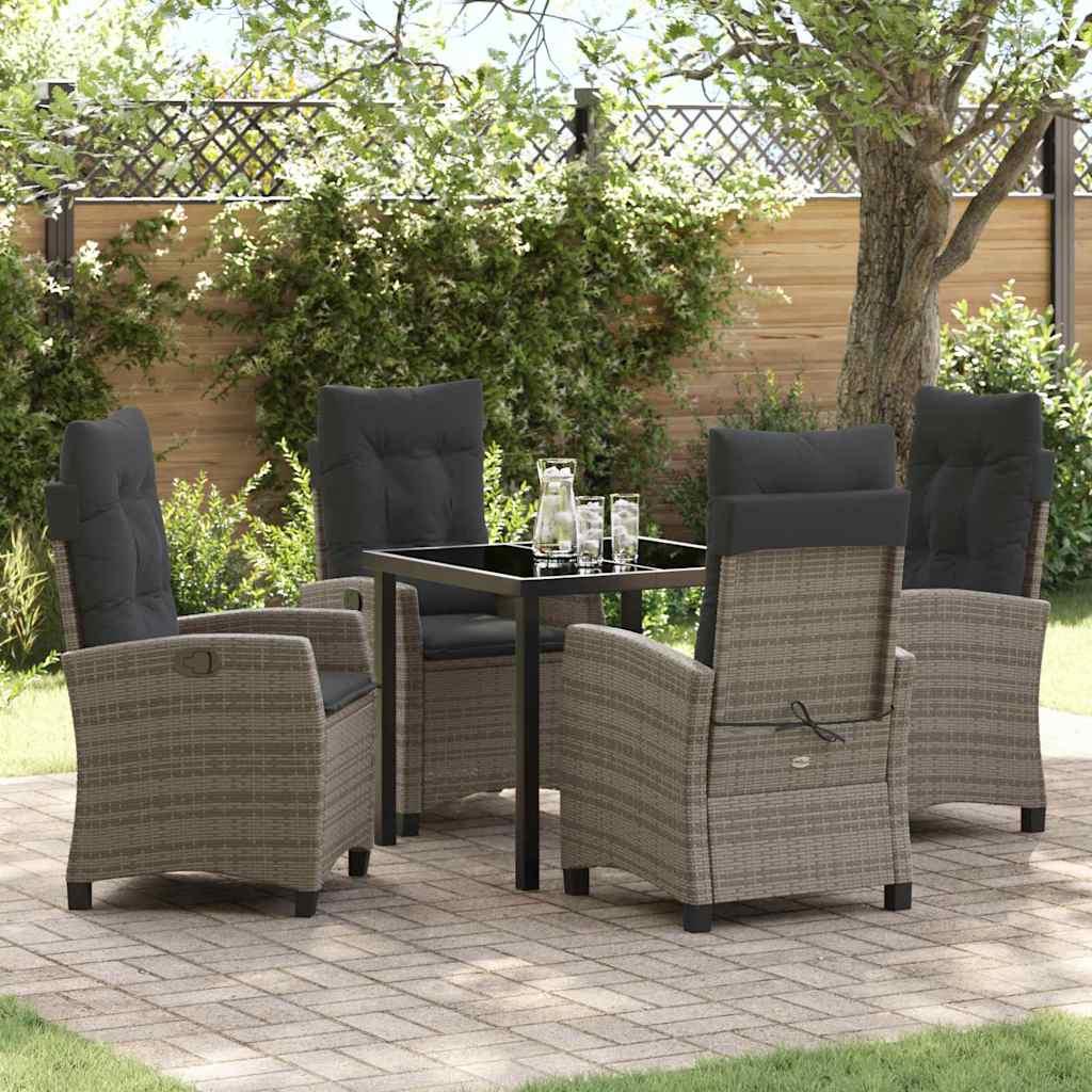 Tuin eettafelset met kussen 5 pcs Grijs poly rattan – afbeelding 1