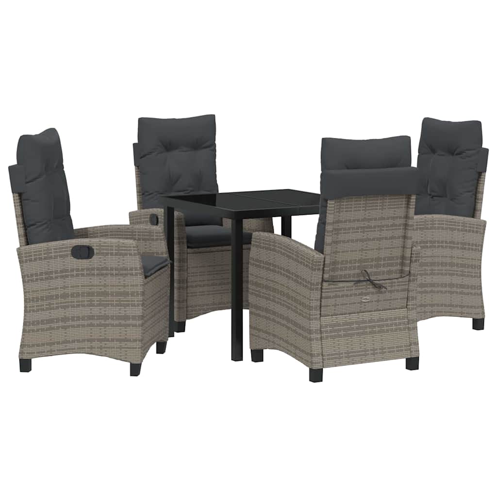 Tuin eettafelset met kussen 5 pcs Grijs poly rattan – afbeelding 2