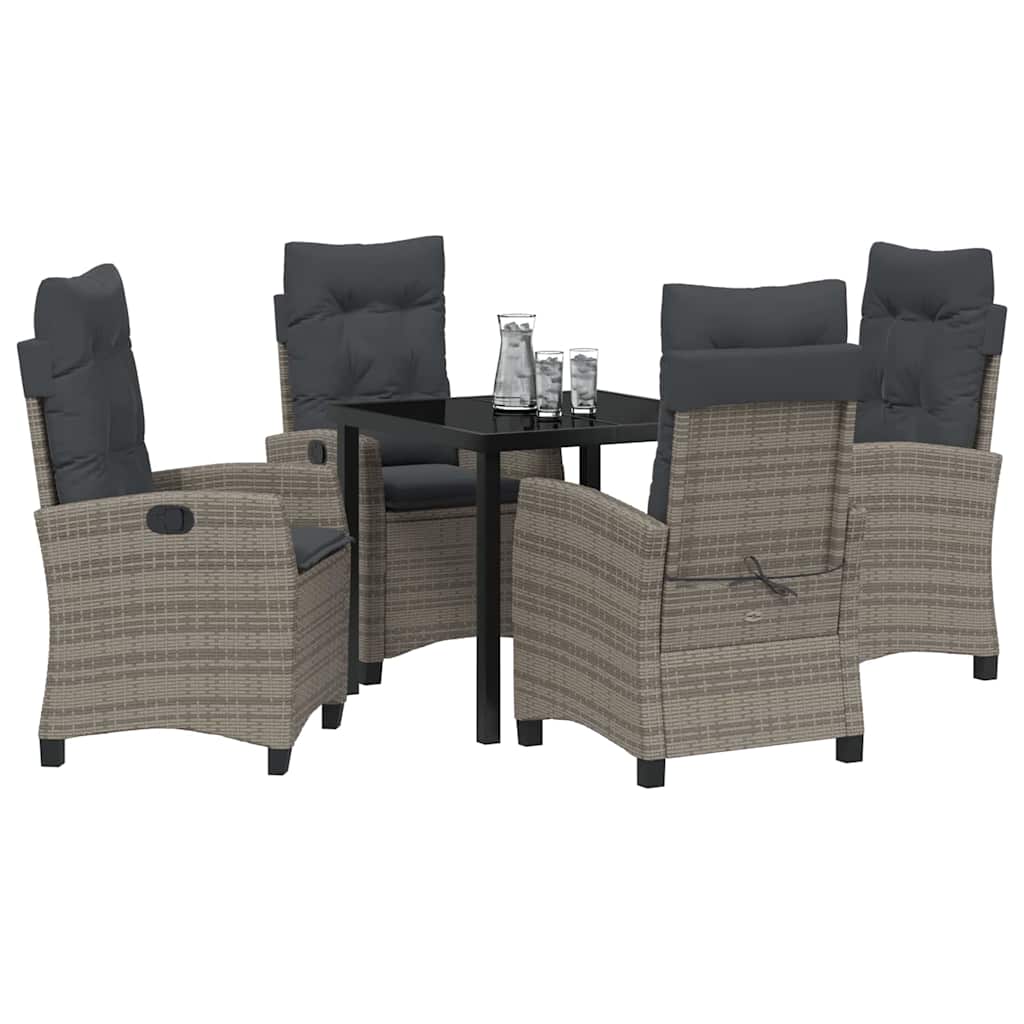 Tuin eettafelset met kussen 5 pcs Grijs poly rattan – afbeelding 3