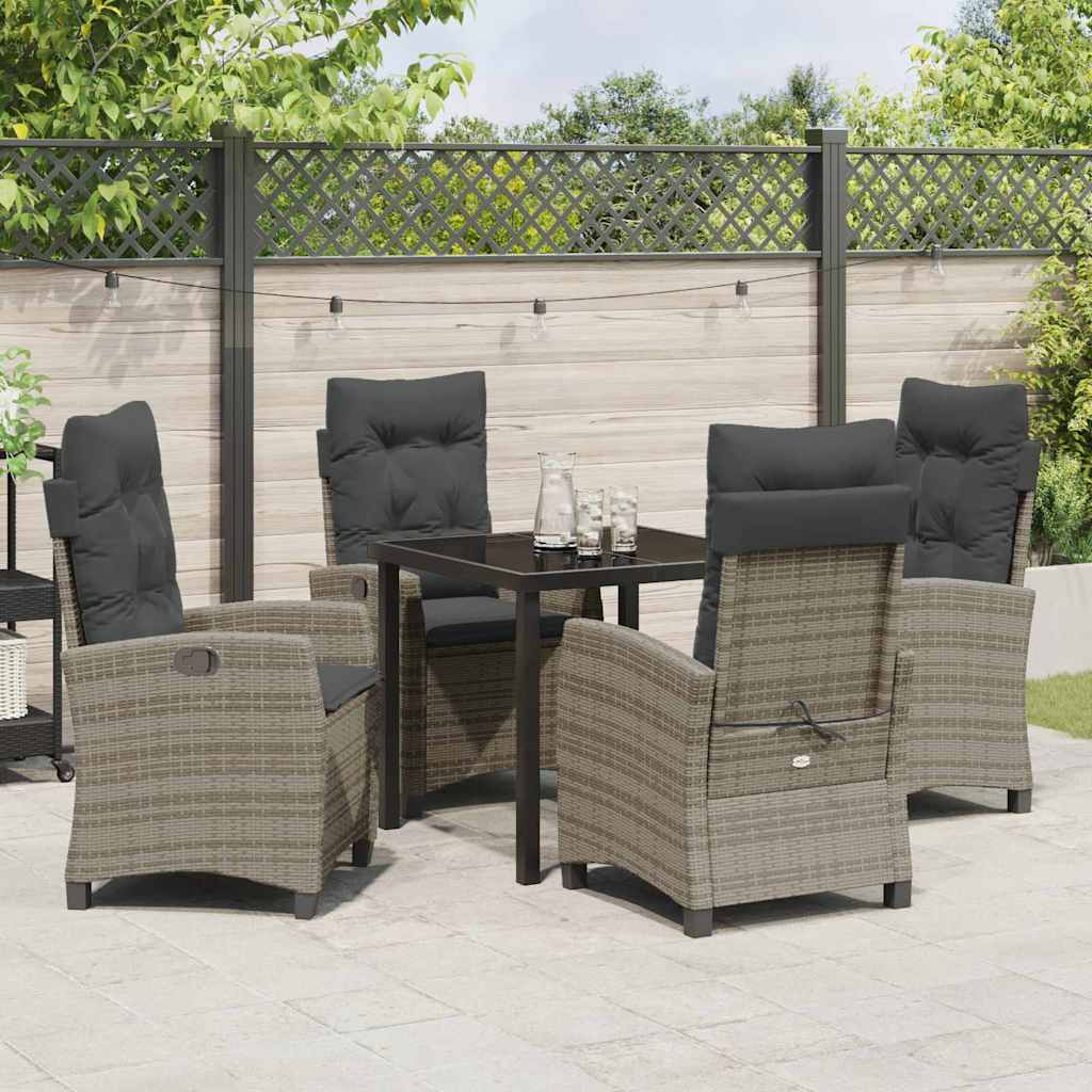 Tuin eettafelset met kussen 5 pcs Grijs poly rattan – afbeelding 4