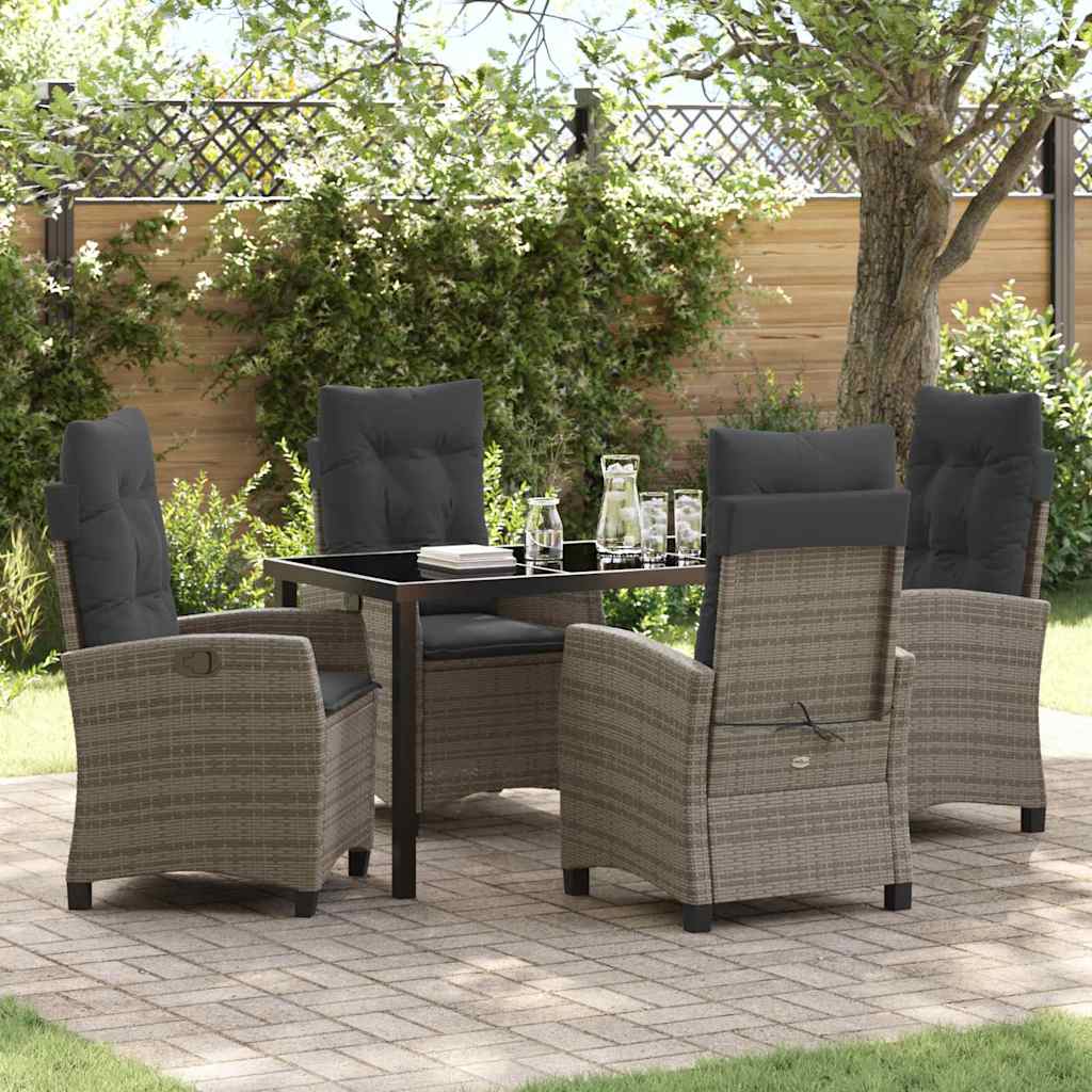 Tuin eettafelset met kussen 5 pcs Grijs poly rattan – afbeelding 1