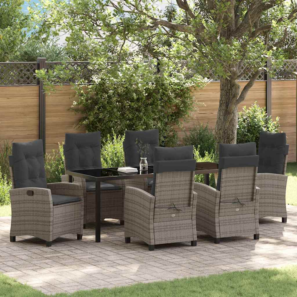 Tuin eettafelset met kussen 7 pcs Grijs poly rattan – afbeelding 1