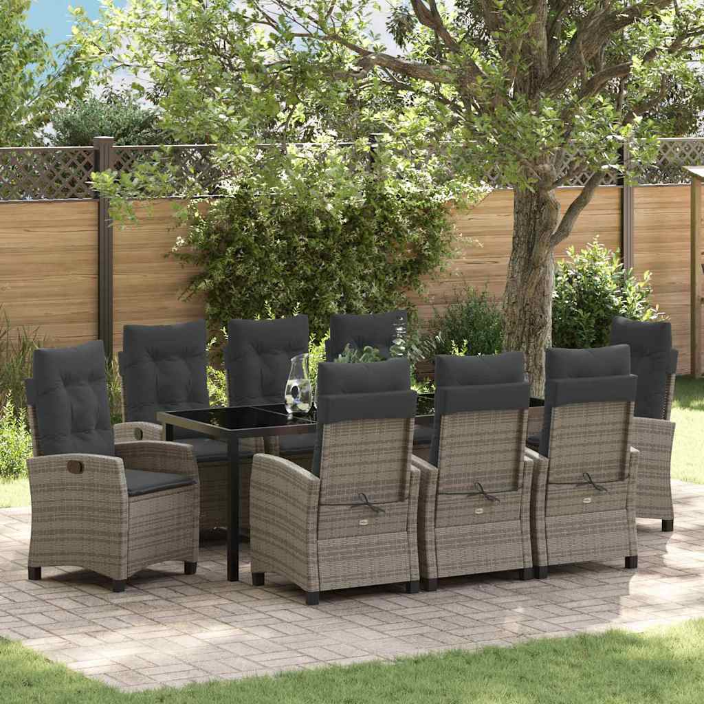 Tuin eettafelset met kussen 9 pcs Grijs poly rattan – afbeelding 1