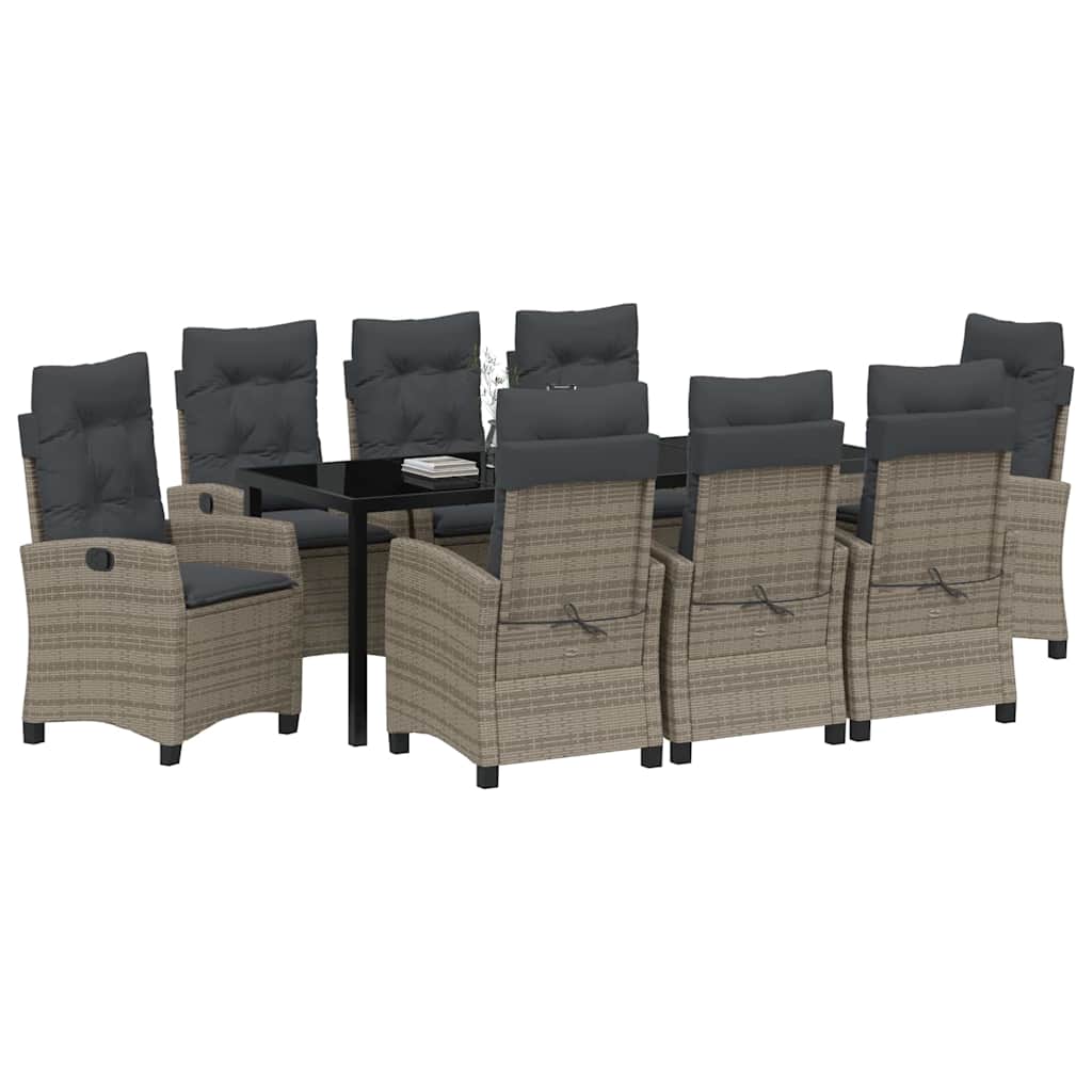 Tuin eettafelset met kussen 9 pcs Grijs poly rattan – afbeelding 3