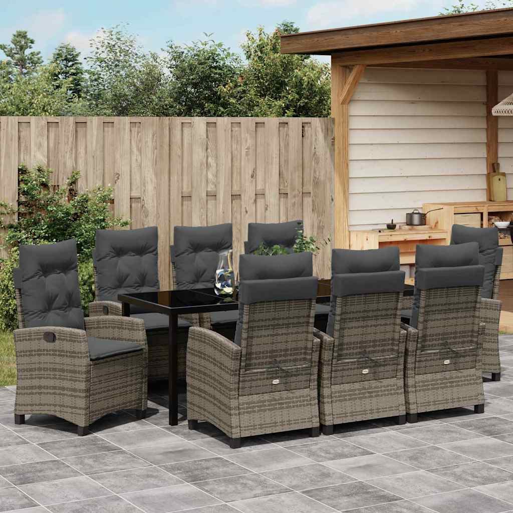 Tuin eettafelset met kussen 9 pcs Grijs poly rattan – afbeelding 4