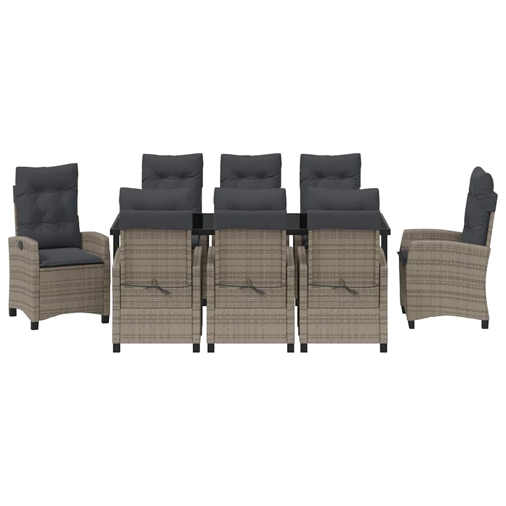 Tuin eettafelset met kussen 9 pcs Grijs poly rattan – afbeelding 7