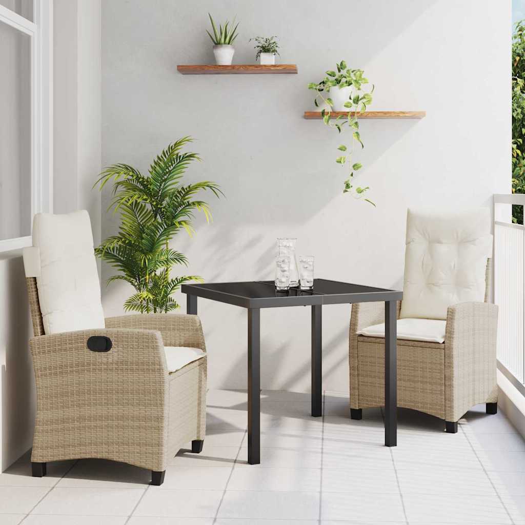 Tuin eettafelset met kussen 3 pcs Beige poly rattan – afbeelding 1
