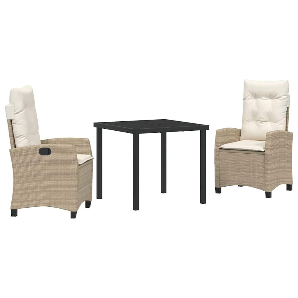 Tuin eettafelset met kussen 3 pcs Beige poly rattan – afbeelding 2