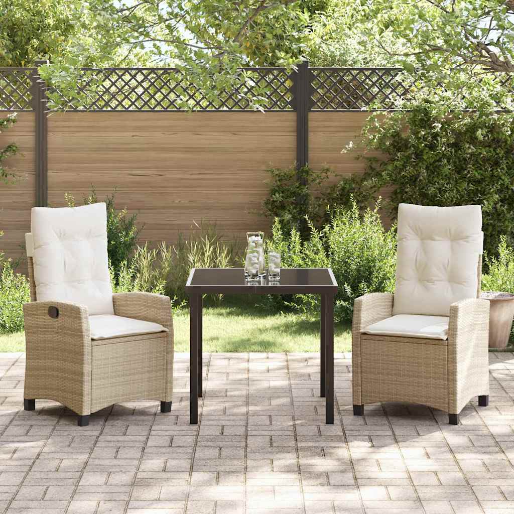 Tuin eettafelset met kussen 3 pcs Beige poly rattan – afbeelding 4
