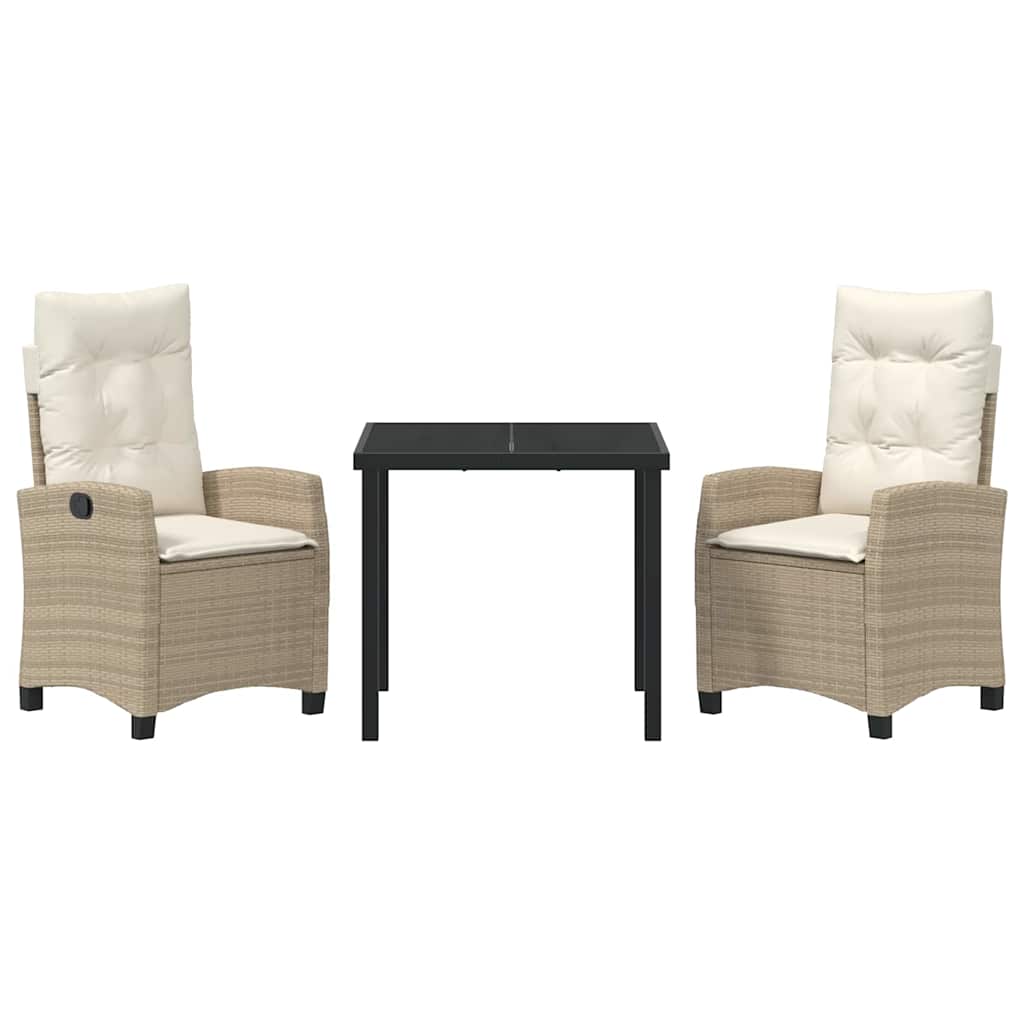Tuin eettafelset met kussen 3 pcs Beige poly rattan – afbeelding 7