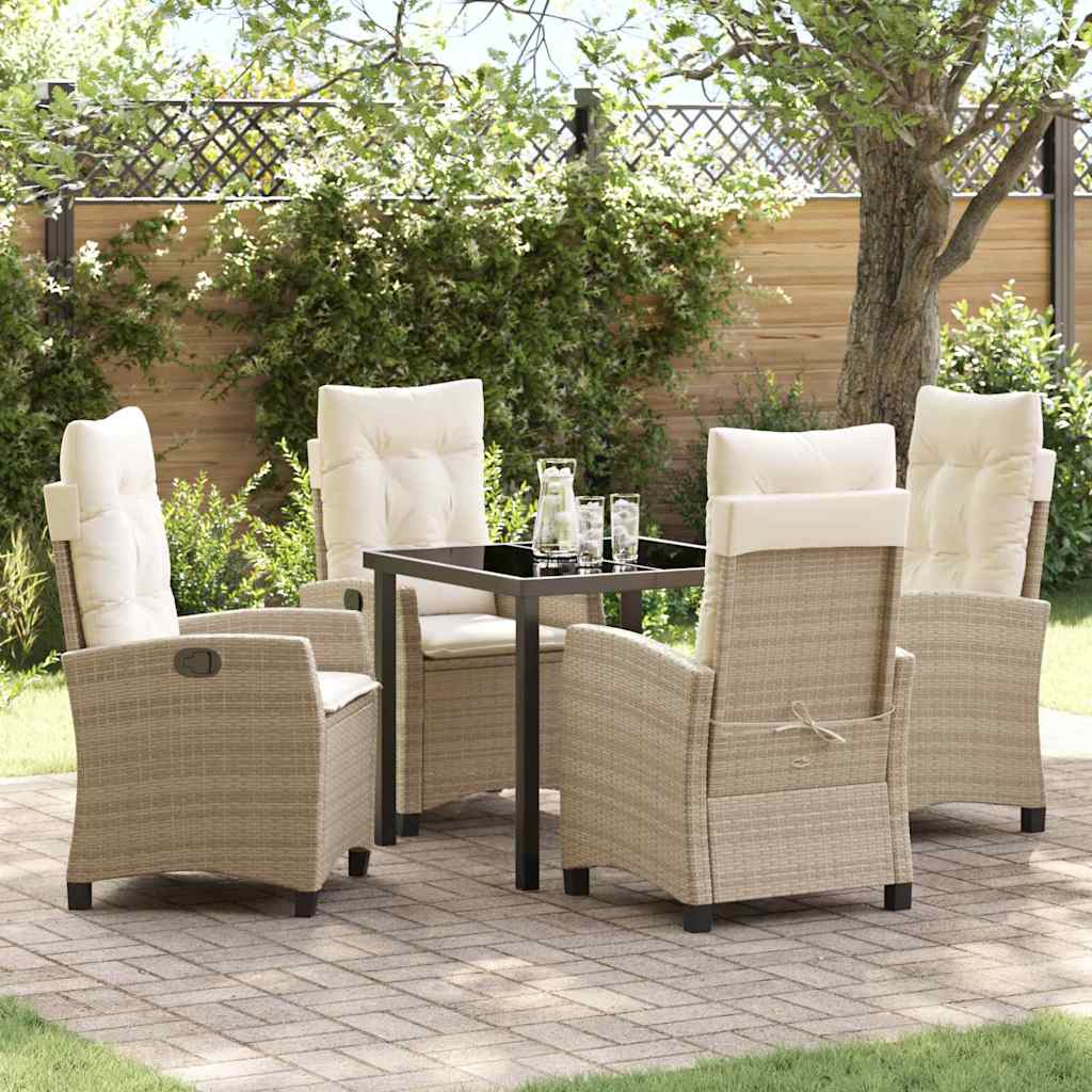 Tuin eettafelset met kussen 5 pcs Beige poly rattan – afbeelding 1