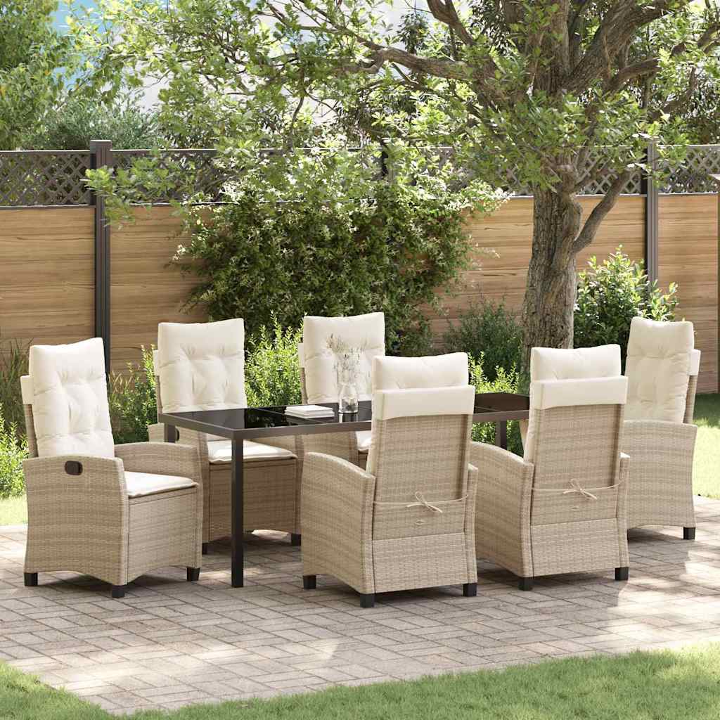 Tuin eettafelset met kussen 7 pcs Beige poly rattan – afbeelding 1