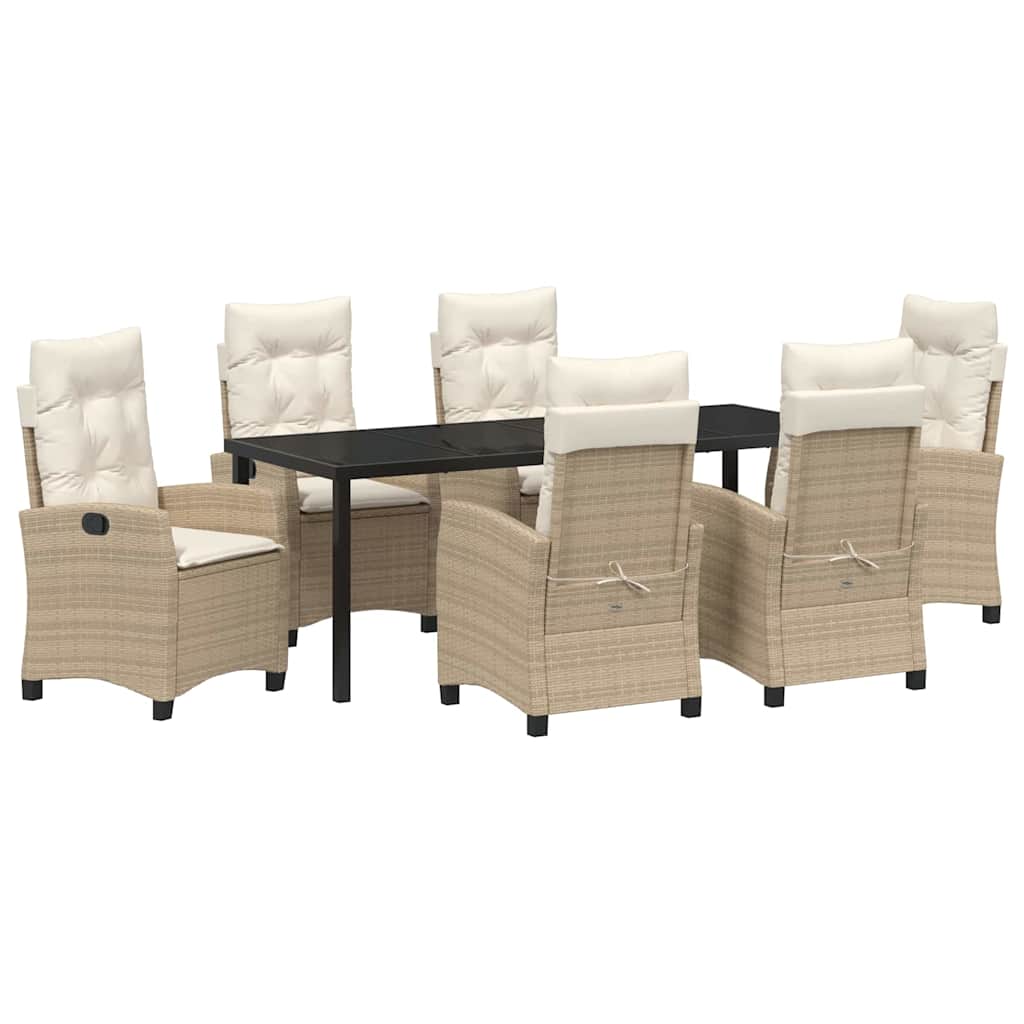 Tuin eettafelset met kussen 7 pcs Beige poly rattan – afbeelding 2