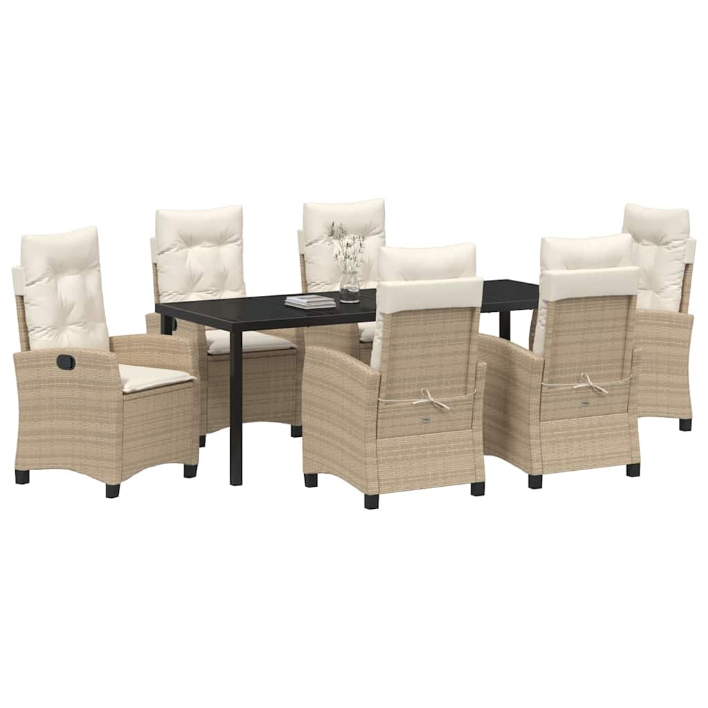 Tuin eettafelset met kussen 7 pcs Beige poly rattan – afbeelding 3