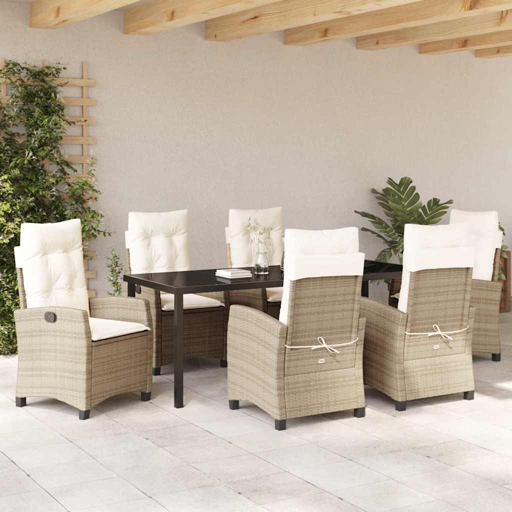 Tuin eettafelset met kussen 7 pcs Beige poly rattan – afbeelding 4